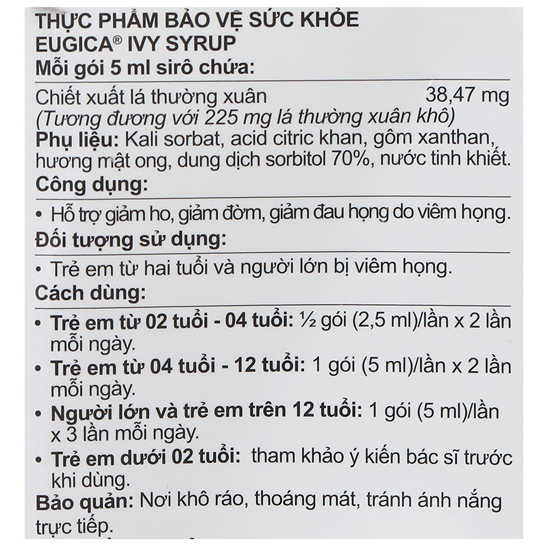 Eugica Ivy Syrup hỗ trợ giảm ho, giảm đờm hộp 20 gói x 5ml - 8